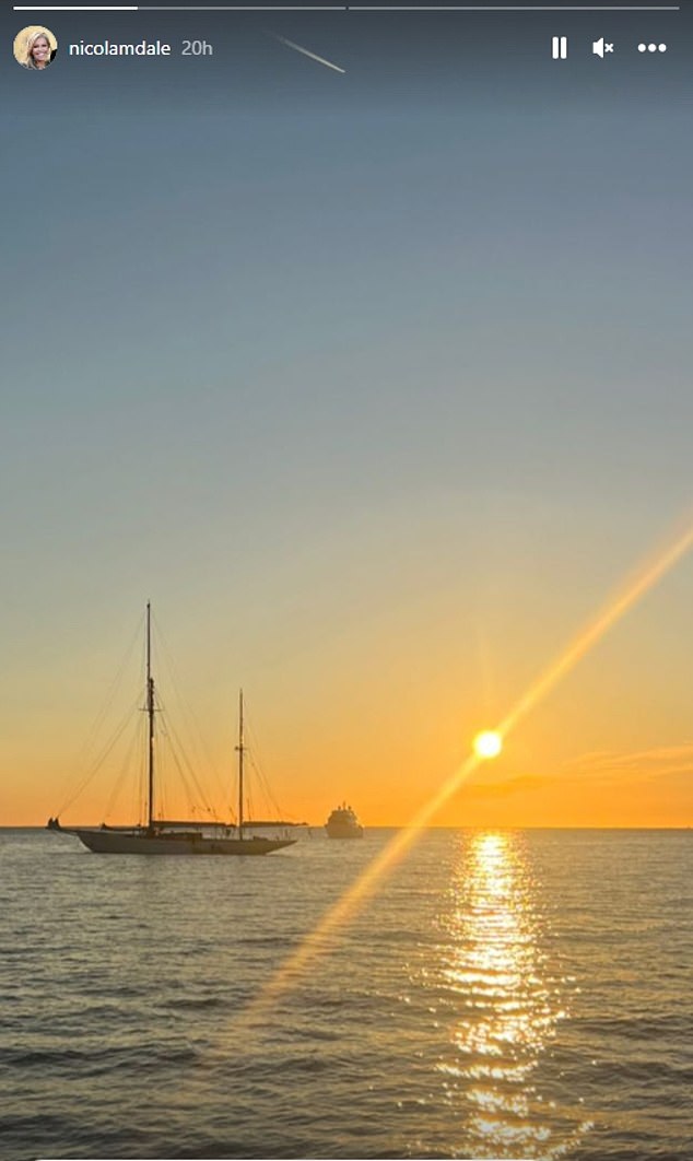 Nicola shared a photo on Instagram on Tuesday showing the beautiful coastline of Antibes, in the south of France, as the sun began to sink below the horizon.