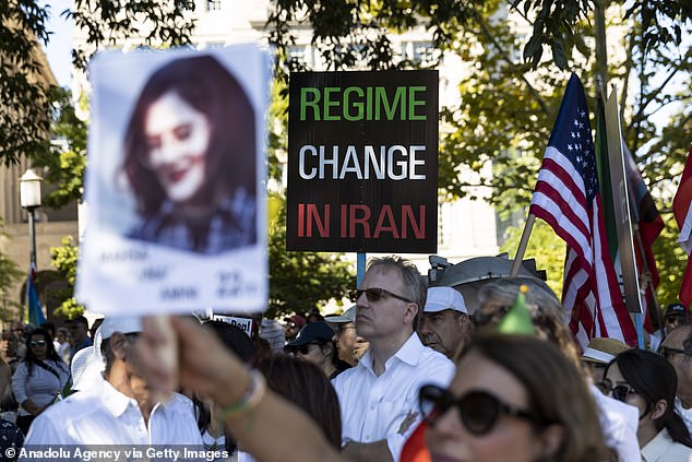 People gather to mark the first anniversary of Mahsa Amini's death in Lafayette Square, Washington DC, on September 16.