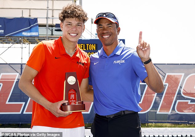 Shelton's father, Bryan (right), was unhappy with Djokovic's action, but it was not a hanging infraction.