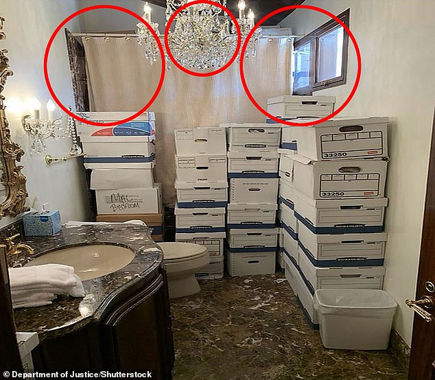 Documents were stored in bathrooms - with so many boxes they were even stacked in the bathroom