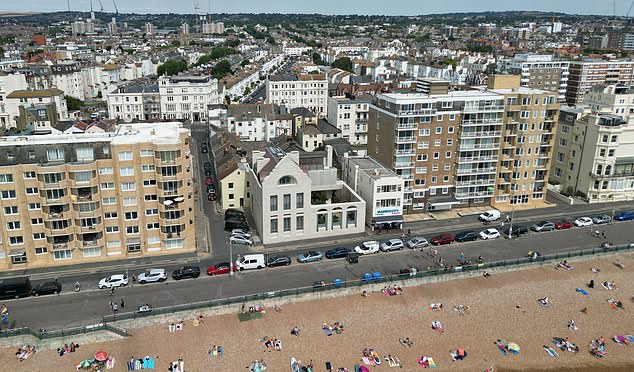 Uphill battle: Gilmour and Samson, 61, have endured fierce opposition from locals to the transformation of the former Victorian bathhouse, which has views across the English Channel.