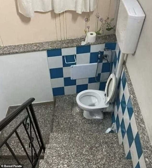 Elsewhere, a toilet was seen on a staircase, making one wonder how anyone using it can have any privacy.