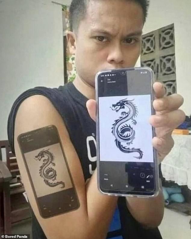 Elsewhere, one person asked for a dragon tattoo, but instead got the whole phone tattooed.