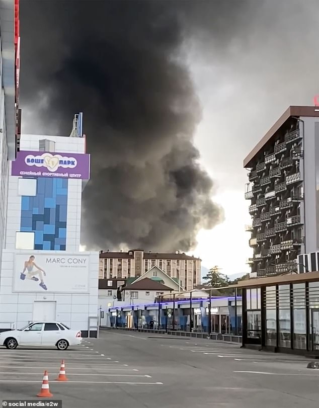 Smoke rises over Sochi following strike early this morning