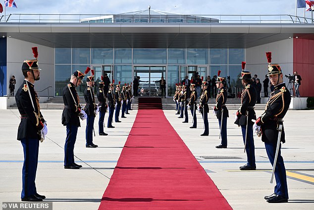 The red carpet is rolled out for the arrival of King Charles and Queen Camilla in Paris