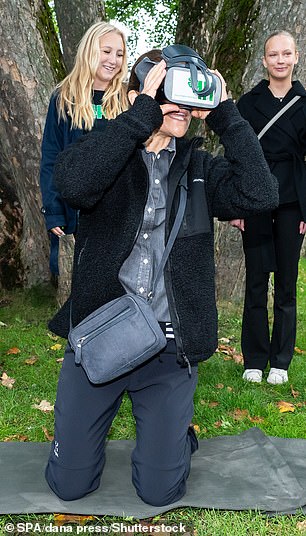 Princess Victoria was spotted trying out a VR headset before heading out for a nature walk