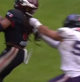 Frankfurt linebacker Wael Nasri made a tackle by tanking his opponent's hair