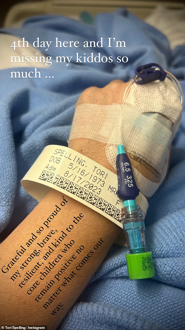 Speaking out: Tori shared a photo of her hand connected to an IV on her Instagram Stories, writing: 