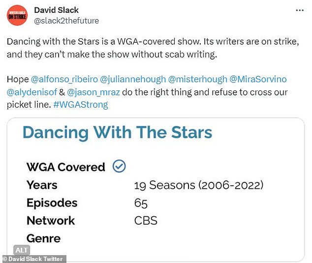 Don't Cross: Writer David Slack called out the show and other stars willing to participate, writing: 