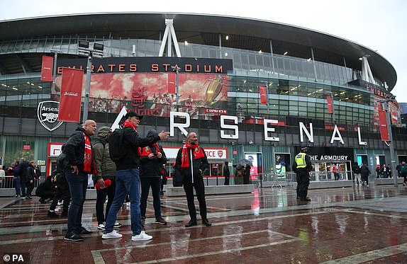 Fans outside the stadium before the UEFA Champions League Group B match at the Emirates Stadium, London.  Picture date: Wednesday September 20, 2023. PA Photo.  See AP SOCCER Arsenal story.  Photo credit should read: Nigel French/PA WireRESTRICTIONS: Use subject to restrictions.  Editorial use only, no commercial use without prior consent of the rights holder.