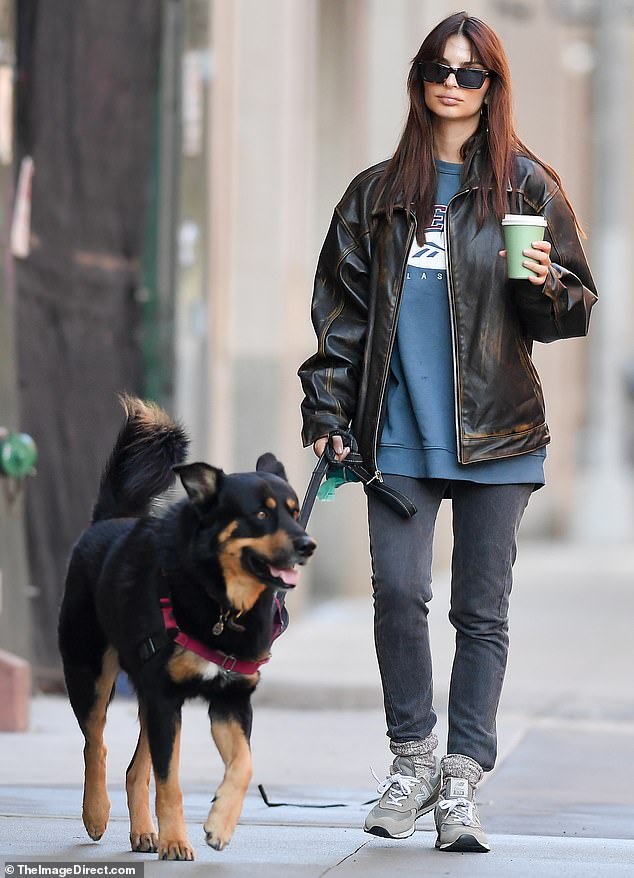 Morning routine: The 32-year-old model was first spotted taking her dog Colombo out for coffee