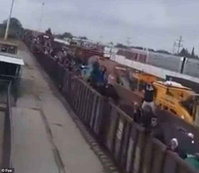 The images show the FerroMex train departing from the central Mexican city of Zacatecas, heading north on a 750-mile journey to the United States.