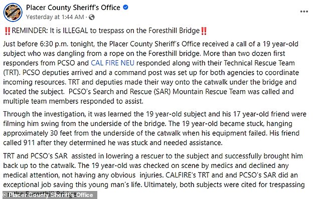 That's the message shared by the Placer County Sheriff's Department early Tuesday morning.