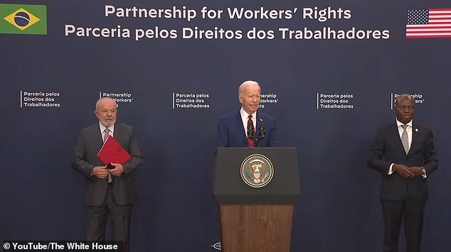 President Biden delivered a rambling speech about his “economic vision to rebuild our economy from the middle and the bottom up, not the top down,” as Lula looked on from his right flank.