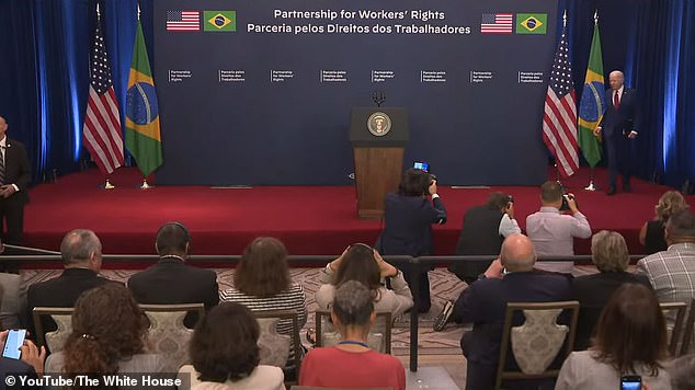 The diplomatic meeting on the sidelines of the high-level UN General Assembly got off to a rocky start when Biden, 80, slipped into a seven-foot Brazilian flag, leaving it to waver slightly as he was approaching the podium.