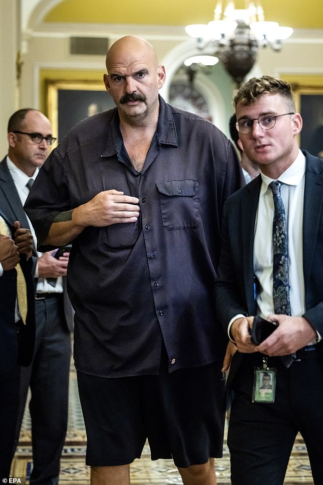 Fetterman also visited the Senate floor in casual attire Monday evening and made sure to avoid any cameras that might betray his newfound fashion sense.