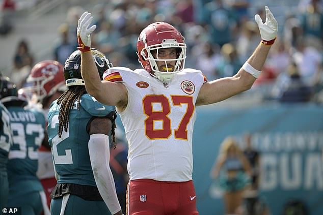 Kelce, who is the same age as Swift (33), scored a touchdown in the Chiefs' last win in Miami