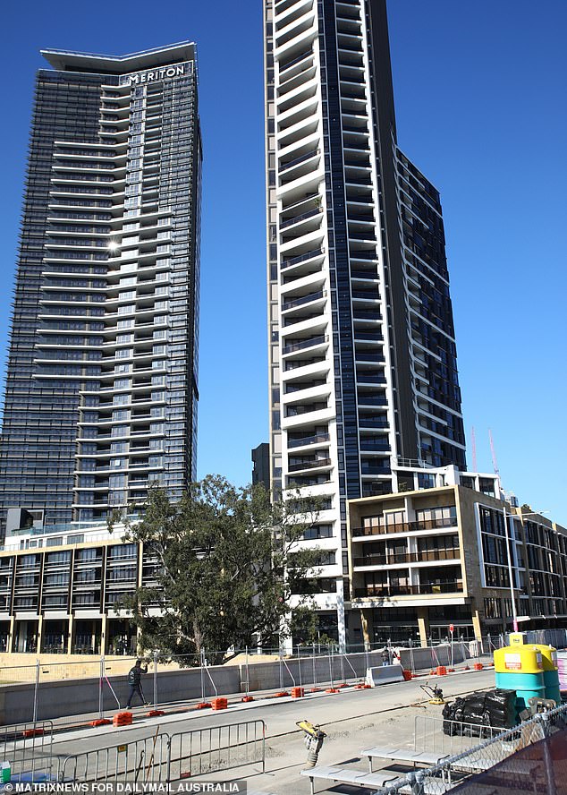 Mr Minns argued that more apartments would improve affordability, even though couples with children often prefer a home with a backyard (pictured are apartment towers in Parramatta in Sydney's west)