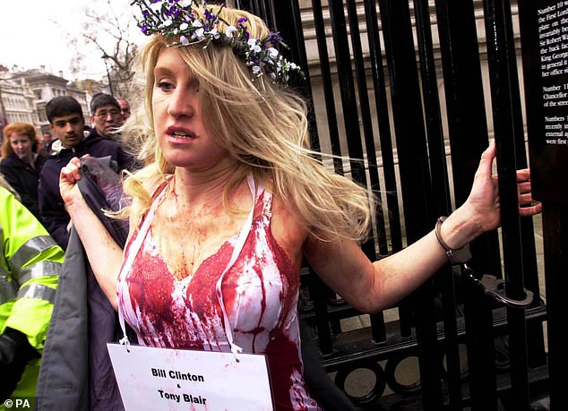 In 2000, Mrs Cunningham was a rural campaigner and turned up covered in fake blood and handcuffed to the fence at the bottom of Downing Street.