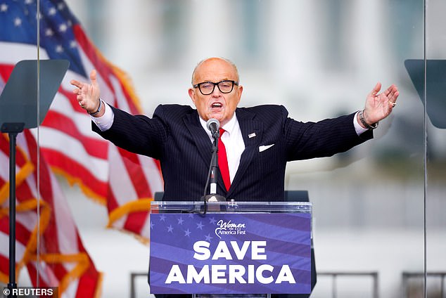 Rudy Giuliani speaks as Trump supporters gather at the White House on January 6, 2021