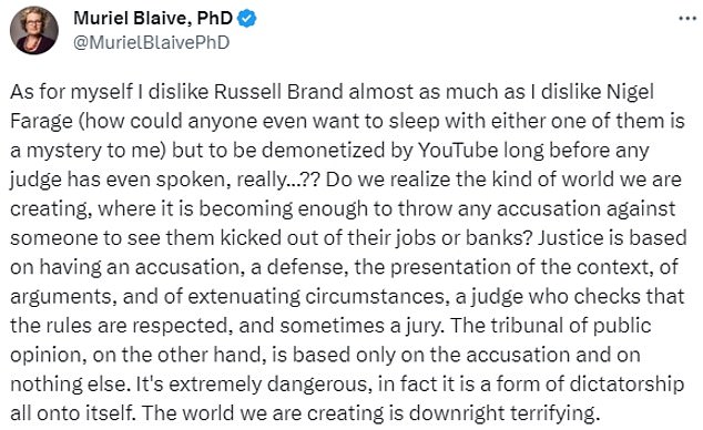 Response: Many have condemned YouTube's decision as premature, as Brand has yet to be arrested or charged with a crime