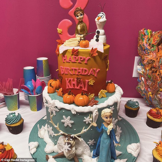 Yummy cake: Khai had a two-tier cake with a Halloween Frozen theme with Elsa, Anna and Olaf figurines