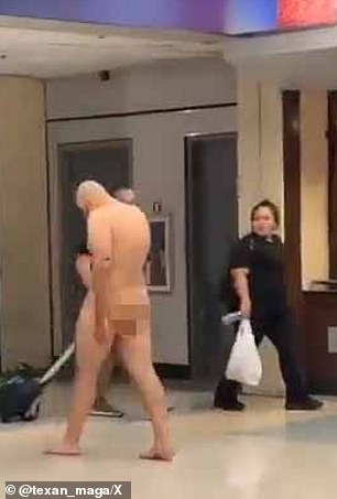 Passengers were shocked to see the naked man strolling through the airport