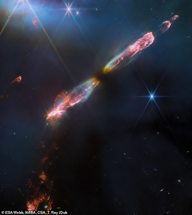 Hidden in plain sight: Herbig-Haro 211 (HH 211) – located about 1,000 light-years from Earth in the constellation Perseus – isn't actually visible in the image taken by Webb