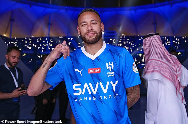 Moving on: Neymar recently ended a six-year partnership with Paris Saint Germain by signing a lucrative contract with Saudi Arabia's Al Hilal, believed to be worth £2.5m per week