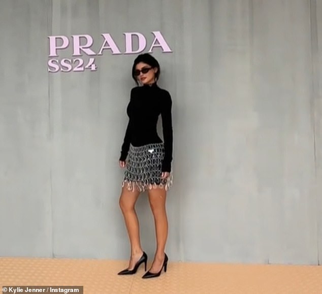 Don't Mind Me: Kylie Stunned in a Sequin Mini Skirt, Black Long Sleeve Top and Looked Chic in Prada Sunglasses