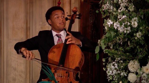 The airline refused to allow Sheku Kanneh-Mason to board a flight home from Romania with his musical instrument.  Pictured: performance at the royal wedding