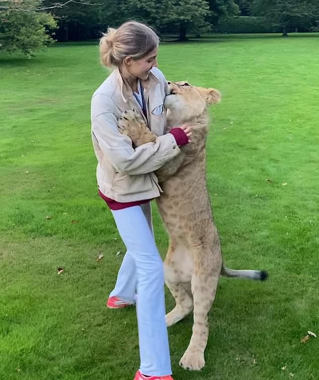 Freya Aspinall celebrated her twentieth birthday with a slumber party with one of the lion cubs at her father Damian's wildlife park in Kent