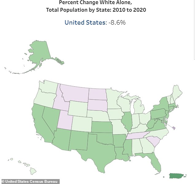 According to previous Census data, the number of Americans who identify only as white has shrunk by eight point six percent