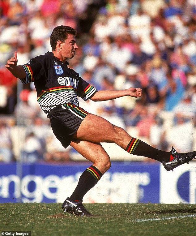 Alexander in his playing days for Penrith, where he led the Panthers to an NRL premiership as their captain and key playmaker in 1991