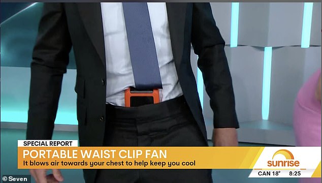 The 44-year-old co-hosted a segment with Natalie Barr and Mark Beretta on the best wearable gadgets to use this summer.  He was demonstrating how to use the portable 'waist clip fan' when he decided to attach the fan to the inside of his pants