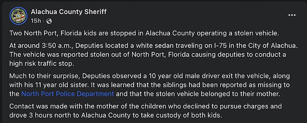 According to the Alachua County Sheriff's Facebook post, authorities thought they were conducting a 