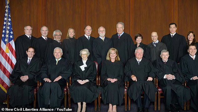 Newman blames Chief Judge Kimberly Moore (front row, third from left) for telling her to assume senior status