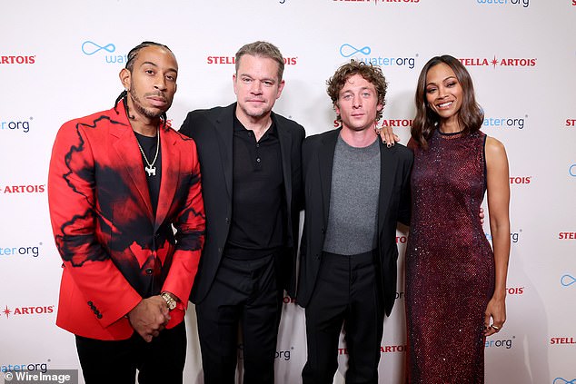 Friends: Matt was also captured posing with other famous friends, including Ludacris, Jeremy Allen White and Zoe Saldana, who were also in attendance