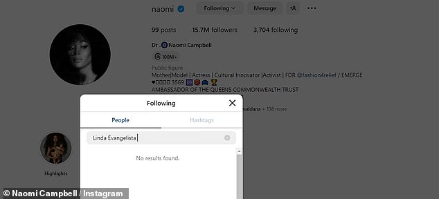 No trace of her: Naomi reportedly unfollowed Linda on Instagram on Wednesday