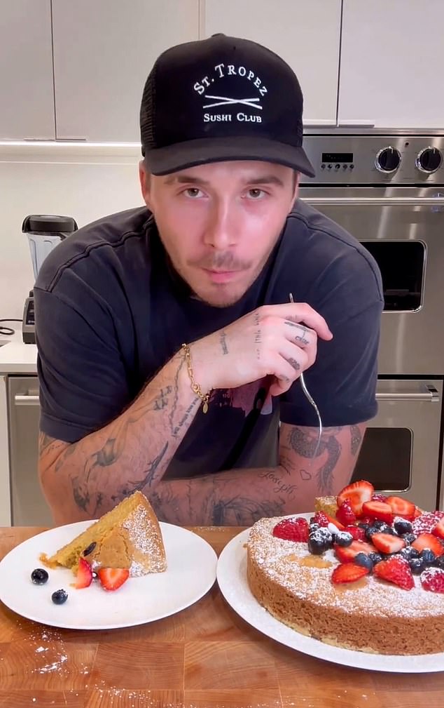 Yum!  He showed the end result of the cake, in which he replaced the butter with the oil