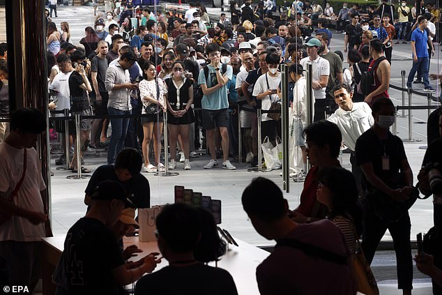 The launch comes just a week after the tech titan's highly anticipated Wanderlust event, which saw CEO Tim Cook unveil the Apple Watch Series 9, among other things.  Queues in Thailand are depicted