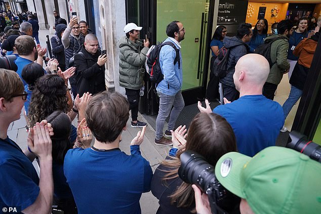 LONDON: The first customers enter the Apple Store in Regent Street, central London, as the new Apple iPhone 15 goes on sale in Britain