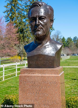 Above is a bust of Roosevelt on the grounds of his Hyde Park home