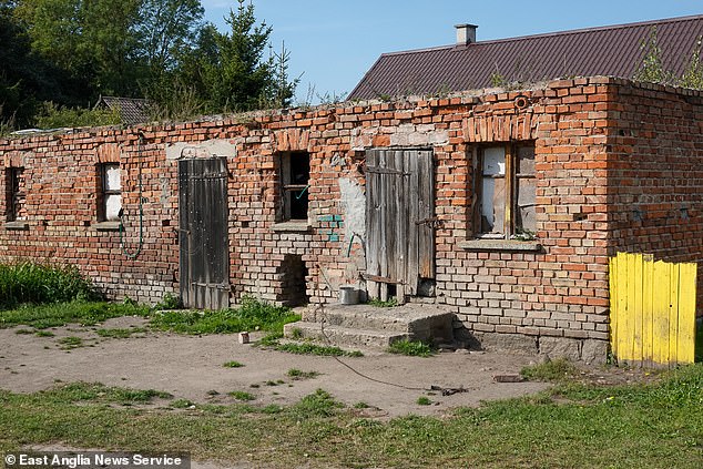 The spot where Bethowen, the St. Bernard dog, was chained next to a hole in the wall of a barn