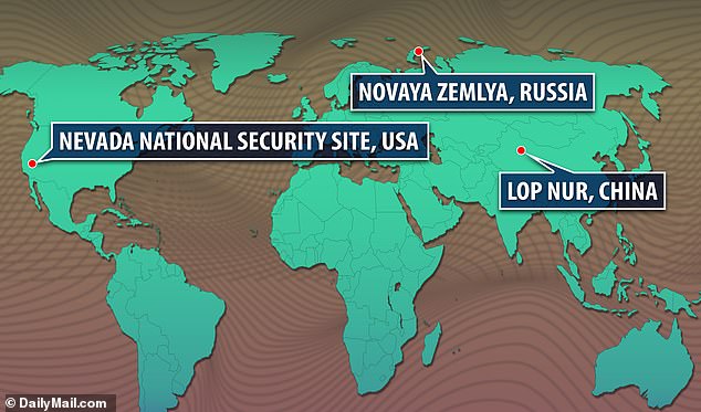 Satellite images show significant construction work in recent years at the US Nevada National Security Site, China's Lop Nur Test Site and Russia's Novaya Zemlya Arctic