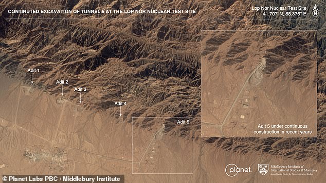 Satellite images show the excavations of a new, fifth underground tunnel at the site in recent years, as well as the construction of new roads