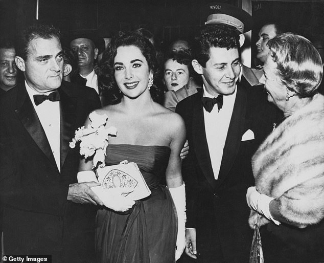 Todd (far left) was killed in a plane crash 13 months later and she began a relationship with popular young crooner Eddie Fisher (right), who infamously ended his marriage to Debbie Reynolds and married Elizabeth.