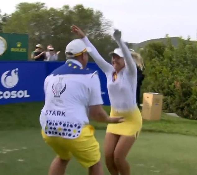 The shot sparked wild celebrations from Pedersen and the Europeans during the Solheim Cup