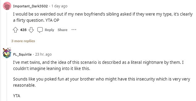 People flooded the comments section, criticizing the 20-year-old for making a bad joke that made his brother's girlfriend feel uncomfortable