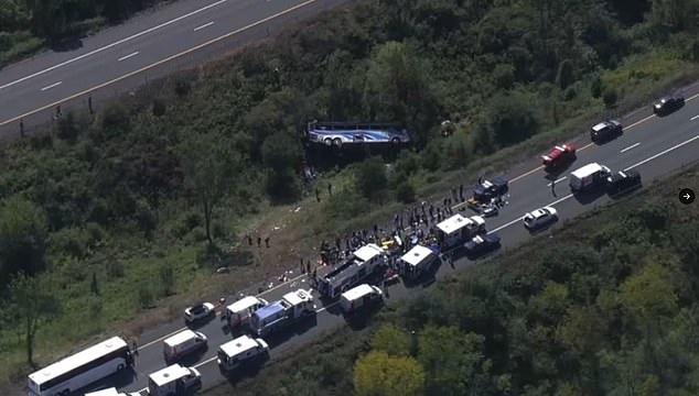 The bus was transporting members of the Farmingdale High School marching band to their camp in Pennsylvania